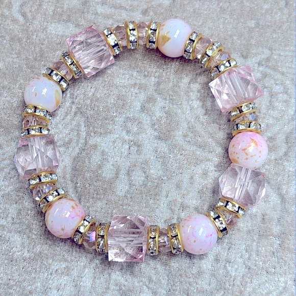 Brand New On 34th Woven Coral Pink Drop Earrings & Beaded Rhinestone Bracelet - Picture 9 of 13